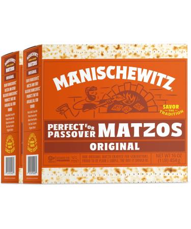 Manischewitz Matzos 454g (Pack of 2) | Plain Original Matzo Kosher for Passover 2024 Just 2 Ingredients Nothing Artificial
