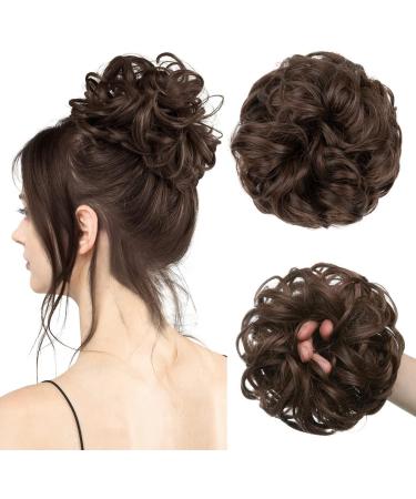 PORSMEER Messy Hair Buns Extensions- Curly Wavy Updo Scrunchies for Women, Medium Brown - Buy Online on SooperMarket.com