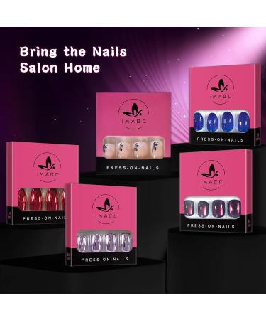 Buy iMABC Blue Metallic Press On Nails - Medium Squoval Reusable Fake Nail Art for Women & Girls | Perfect for Home Office & Parties - Buy Online on SooperMarket.com
