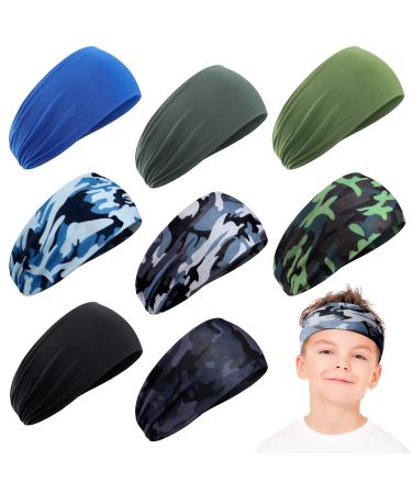 8 Pieces Kids Sports Wicking Headbands Athletic Sweatbands Headband Breathable Workout Headbands Elastic Sweat Headband Girls Boys Hair Band for Toddler Children Football Basketball Running Exercise