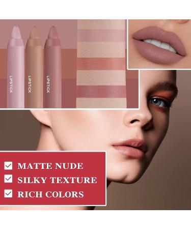 Fusang 3Pcs Nude Matte Lipstick Set - Long Lasting & Nourishing Lipgloss Set | Waterproof Velvet Lip Gloss Set | Crayon Matte Lip Stain for Women - Buy Online on SooperMarket.com