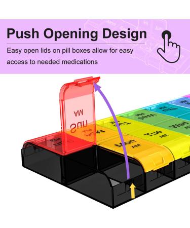 Extra Large Pill Organizer 2 Times a Day Weekly XL AM PM Pill Case 7 Day Pill Box Twice a Day Oversized Daily Medicine Organizer for Vitamins Big Pill Container Medication Dispenser(Black&Rainbow) - Buy Online on SooperMarket.com