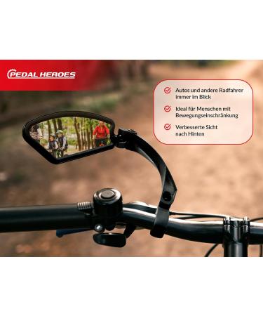 Pedal Heroes Foldable Bike Mirror with Cleaning Cloth & Bag | Stable Handlebar Rear Mirror for E-Bikes - Buy Online on SooperMarket.com