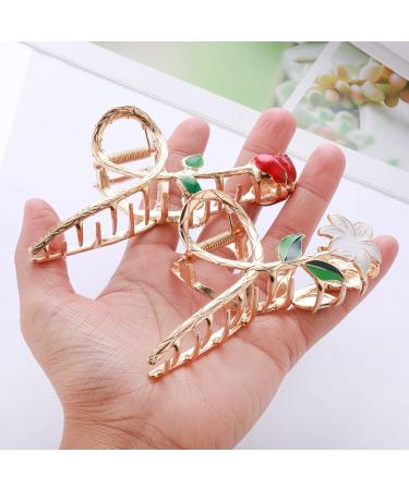 White Lily Metal Hair Claws - Strong Hold Claw Clips for Thick Hair | Lusofie Flower Hair Accessories - Buy Online on SooperMarket.com