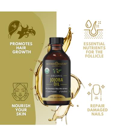 Mother Nature Jojoba Oil - USDA Certified Organic, 100% Pure, Cold Pressed & Unrefined, Hexane Free - Natural Moisturizer for Face, Hair & Skin - Non-GMO & Cruelty Free (4 Fl Oz) - Buy Online on SooperMarket.com