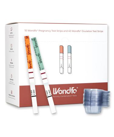 Wondfo 40 Ovulation Test and 10 Pregnancy Test Strips with 50 Cups Kit Rapid Test Detection for Home Self-Checking Urine Test 40 LH + 10 HCG New Batch
