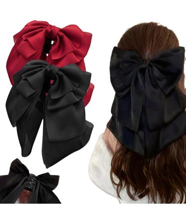 Hair Bows for Women Bows for Hair Ribbon Hair Clips 2PCS Black Red Hair Bow Satin Bow Hair Clips Large Silky Ribbon Bows Hair Accessories for Women Girls Short Type - Buy Online on SooperMarket.com