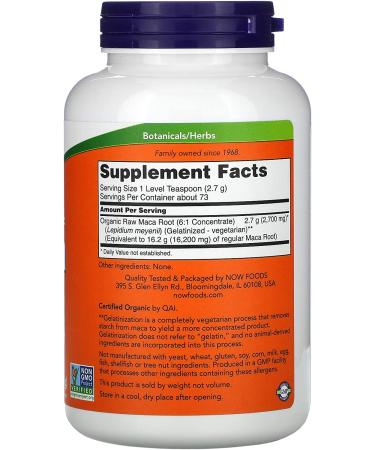 Now Foods Organic Maca Powder 7 oz - Certified Pure Superfood - Buy Online on SooperMarket.com