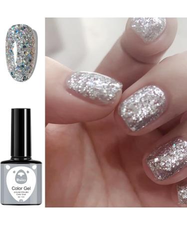 Silver Glitter Gel Nail Polish Nail Varnish Soak off UV/LED Lamp French Manicure Nails Long Lasting Nail Art Manicure Salon DIY at Home - Buy Online on SooperMarket.com