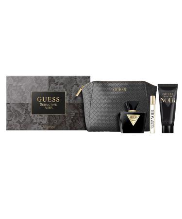 GUESS Seductive Noir Women/Femme Eau de Toilette 4 Piece Gift Set - Perfume Spray 2.5 Fl. Oz. Travel Spray 0.5 Fl. Oz. 3.4 Fl. Oz. Body Lotion & Pouch