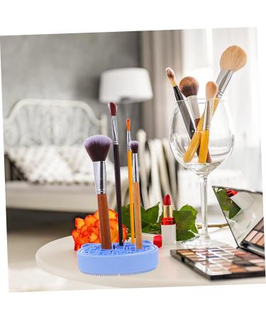 NOLITOY 2-in-1 Makeup Brush Storage Box & Sponge Holder | Silicone Brush Cleaning Mat | Drying Rack & Stand for Makeup Tools - Blue 11x2.5cm - Buy Online on SooperMarket.com