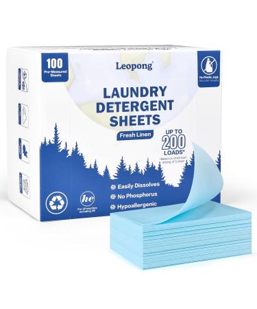 Laundry Detergent Sheets Hypoallergenic 100 Eco-Friendly Sheets-Plastic-Free-New Liquid-Less Technology for Home Dorm Travel Camping & Hand Washing (Linen Up to 200 Small Loads) Linen 1 Count (Pack of 100)