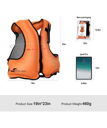 OMOUBOI Inflatable Snorkel Vest for Adults | Lightweight Buoyancy Aid for Swimming, Snorkeling, and Diving | Adjustable Leg Straps | Orange | 90-220 lbs - Buy Online on SooperMarket.com