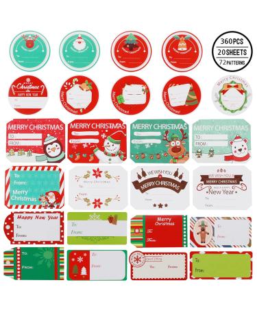 360 Pieces Christmas Sticker Labels Self Adhesive Tag Stickers Santa Snowmen Xmas Tree Deer Holiday Decorative Presents Labels Decals Christmas for Friends