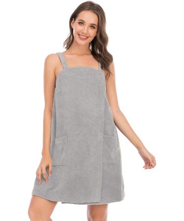 Veseacky Women's Bath Towel with Pocket & Adjustable Bathrobe - Gray XL (S-3XL) | Shop Now for International Shipping! - Buy Online on SooperMarket.com