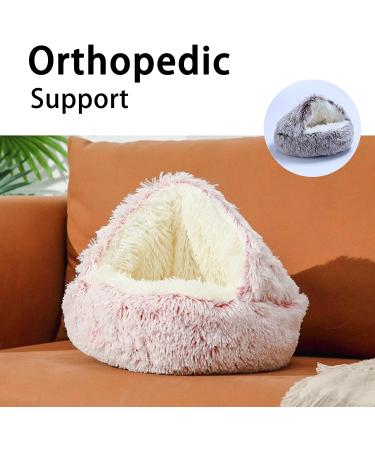 Plush Hooded Cat Bed with Blanket - Round Burrowing Cave Design for Small Dogs/Cats - Machine Washable, Slip Resistant - Ultra Soft Cushion - 24x24 inch Grey - Buy Online on SooperMarket.com