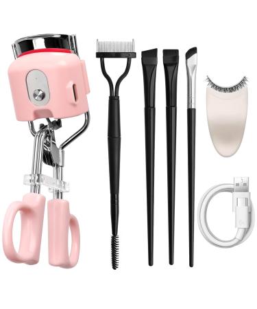 Kalolary Heated Eyelash Curlers Heated Lash Curlers with Eyelash Applicator Tool Lash Comb & Eyeliner Brushes 3 Heating Modes Electric Lash Curlers for Quick Natural Curling &Long Lasting (Pink)
