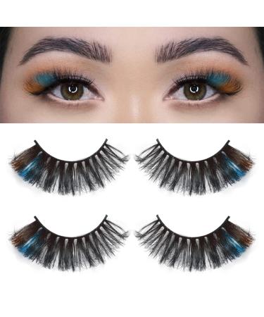Colored False Eyelashes 3D Fluffy Faux Mink Color Eye Lashes Strip for Daily Halloween Cosplay Costumes Fake Eyelashes Pack - 2Pairs