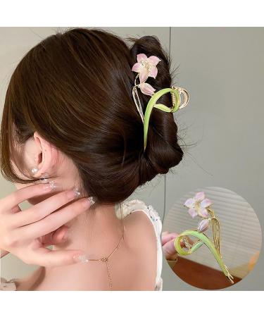 Gold Metal Lily Flower Hair Clip - Pink Floral Barrette for Strong Hold - Cute Fashion Hair Accessory for Thick & Thin Hair - Buy Online on SooperMarket.com