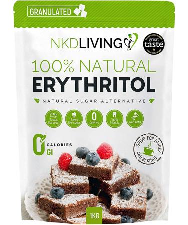 NKD Living 100% Natural Erythritol 1 Kg (2.2 lb) Granulated Zero Calorie Sugar Replacement