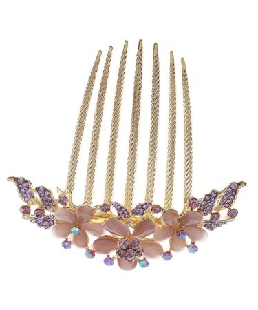 PLAFOPE Opal Comb Small Tooth Comb Floral Hair Clips Styling Hair Clips Barrettes for Thick Hair Wedding Hair Accessories for Brides Hair Combs for Hair Topper Comb Hair Clip Alloy Purple
