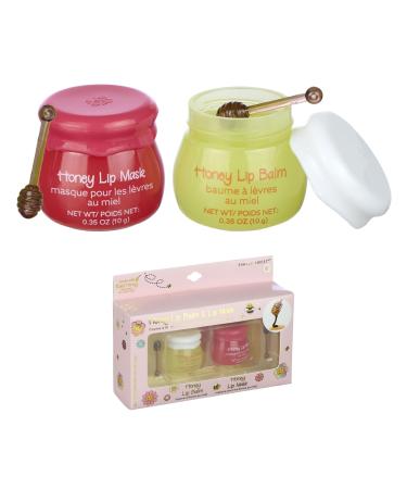 Expressions Honey Lip Balm & Lip Mask Set - 2pc Lip Care Set Simply Sweet Real Honey Jar Lip Balms w/Honey Dipper Applicator Sticks | Safe and Non-Toxic Lip Gloss Gift Set For Girls