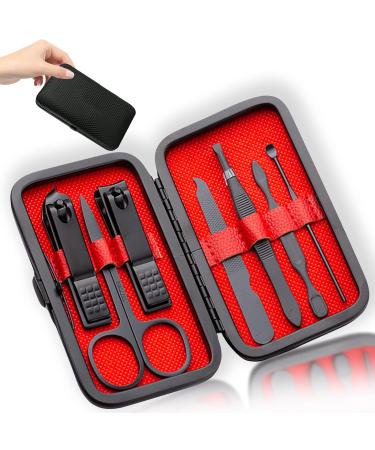 Professional Manicure Stainless Steel Set 7 pcs Portable Nail Clippers Set Pedicure Set Eyebrow Grooming Kit Nail Care Tools with Luxurious Leather Case