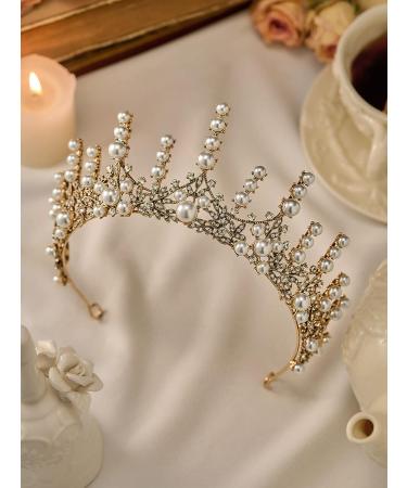 SWEETV Vintage Pearl Tiara | Bronze Queen Crown for Women | Royal Wedding Tiaras and Crowns | Jeweled Birthday Quinceanera Pageant Prom Headpiece - Valerie - Buy Online on SooperMarket.com