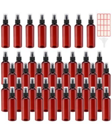 ZEONHEI 40 Pieces 100ml Brown Spray Bottle 3.4oz Plastic Portable Empty Fine Mist Sprayer Container Set with Funnels and Labels Refillable Spray Bottle Bulk for Travel Storage