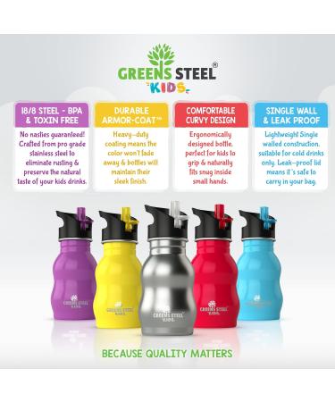Silver 12 oz Kids Water Bottle with Straw & Handle - Eco Friendly Stainless Steel Cup - Leak Proof Lid - Cute and Easy Sip Design - Buy Online on SooperMarket.com