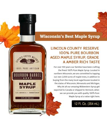 Lincoln County Reserve Bourbon Barrel Aged Maple Syrup - Grade A Amber Rich Taste - Gluten-Free - 12FL OZ (3 Pack) - Buy Online on SooperMarket.com