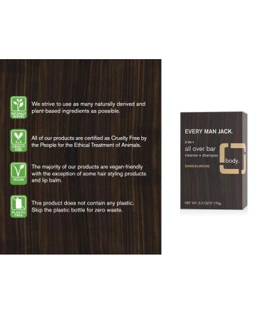 Every Man Jack Men's 2-in-1 All Over Bar - Sandalwood | Parabens-Free, Phthalate-Free, Dye-Free | Certified Cruelty Free | Made With 100% PCR Paper | 6 oz Bar - Buy Online on SooperMarket.com