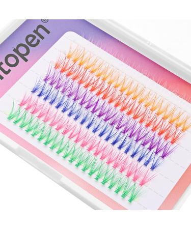 Outopen 14MM Colored Cluster Lash Extensions - 140 PCS C Curl Wispy Natural Eyelashes - DIY Reusable 7 Color Mix - Buy Online on SooperMarket.com