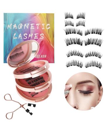 Movstriker Magnetic Eyelashes without Eyeliner Reusable 4 Pairs False Eyelashes Magnetic No Glue Natural Look 3D Effect Magnetic Lashes with Applicator Waterproof and Easy to Wear