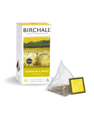 Birchall Tea Bags Lemongrass & Ginger Herbal Tea Gift Set Caffeine Free Tea Bursting with Full Flavour Perfect Vegan Gifts 15 Plant-Based Prism Tea Bags