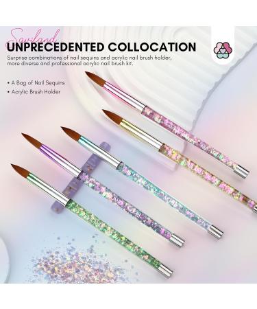 Saviland 5PCS Acrylic Nail Brushes Set - Sizes 8/10/12/16/18 for Acrylic Application Sparkling Rainbow Powder Brush & Holder - Perfect for Nail Extensions & 3D Carving - Buy Online on SooperMarket.com