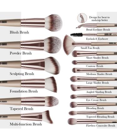 18 PCS Professional Makeup Brush Set - Travel Kabuki Face Powder & Eye Shadow Brushes with Case - Champagne - Buy Online on SooperMarket.com