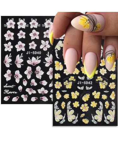Baoximong 5D Embossed Spring Nail Decals - Self-Adhesive Yellow Pink White Kapok Camellia Design for Women - Buy Online on SooperMarket.com