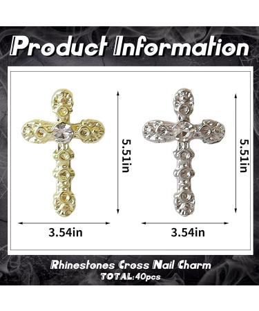 RUNRAYAY 40Pcs Cross Nail Charms Gold & Silver 3D Metal Retro Punk Nail Charms Cross Shape Nail Decoration for Women Girl Nail Art Decor - Buy Online on SooperMarket.com