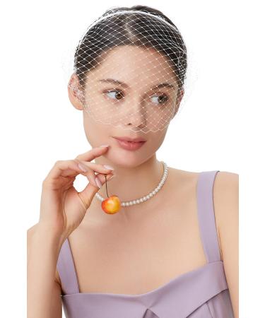 Babeyond women Elegant Fascinator veil Hair Reifts 1920s Headband Wedding Cocktail Party Mystical Mask Hair Reifts Women Halloween Fasm Costume Accessories 1 piece (1 Pack) White-1