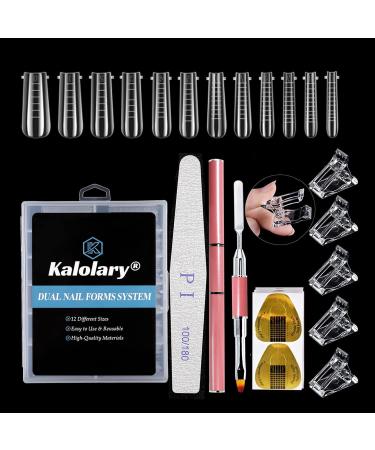 Kalolary Dual Nail Forms Sets 120Pcs Gel Nail Extension Mold Tips With 50pcs Nail Art Forms Stickers 1PCs Dual-Ended Nail Brush 1PCs Nail File and 5Pcs Nail Tips Clips for Acrylic Nails Extension Square