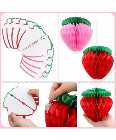 KAYNO 16 Pieces 6 Inch Strawberry Honeycomb Ball Tissue Paper Strawberry Ball Paper Strawberry Decoration for Strawberry Themed Birthday Party (Pink Red) - Buy Online on SooperMarket.com