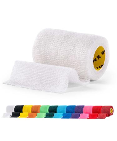 SPORTTAPE Self-Adhesive Football Sock Tape | 7.5cm x 4.5m - White | Cohesive Bandage - Pet Bandage Vet Wrap for Dogs Horses | Compression Bandage Shin Pad Tape Football Ankle Tape - Single Roll White 7.5x450 cm (Pack of 1)