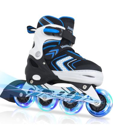 Nattork Inline Skates for Girls and Boys with Full Light Up Wheels, Adjustable Beginner Blades Roller Skates for Kids Youth Purple Pink Blue Black Blue Medium-Big Kid (1.5-4.5 US)