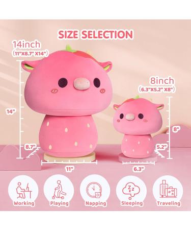 Mewaii 14'' Strawberry Cow Mushroom Soft Pillow Stuffed Animal Plush - Cuddly Pink Cow Toy for Kids - Buy Online on SooperMarket.com