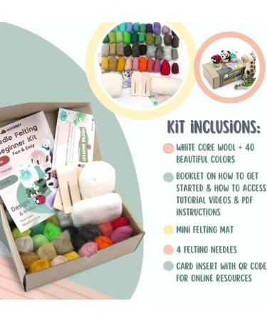Woolbuddy Needle Felting Kit - Beginner Craft Kit with Tools, 40 Colored Wool, Instruction - for Adults and Kids - Buy Online on SooperMarket.com