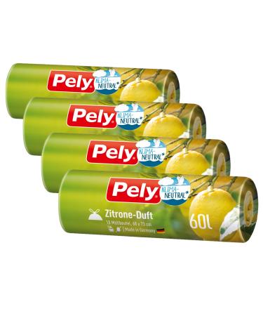 Pely pull tape garbage bags with lemon fragrance - climate -neutralized by compensation benefit pack (4 x 10 pieces) yellow for the disposal of residual waste (60 liters) with pleasant fragrance