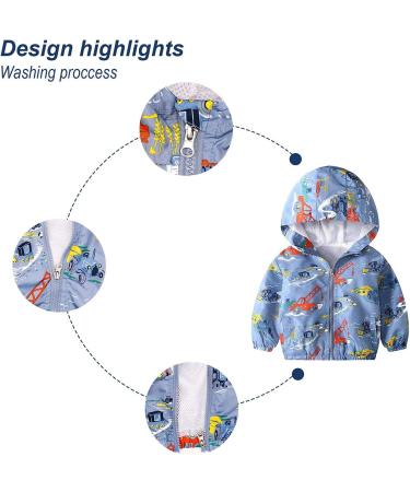 JinBei Boy Toddler Waterproof Windbreaker Jacket | 1-7 Years | Hooded Zip Coat | Sunscreen Outwear | Excavatrice Design | 120 Size - Buy Online on SooperMarket.com