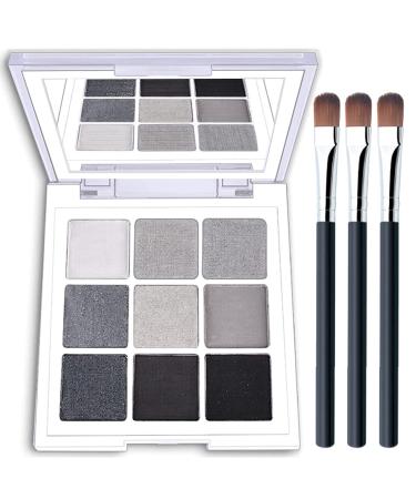 BliBling 9 Colors Black Smokey Eyeshadow Palette  Cool Toned Matte Glitter Eye Shadow Palette Makeup Long Lasting Waterproof Eyeshadow Palette for Girls and Women (silver)
