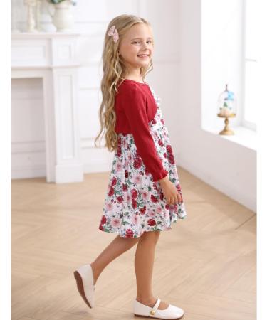 Puseky Toddler Girl Floral Print Sleeveless Dress and Ribbed Cardigan Coat Set - Wine Red (4-5 Years) - Buy Online on SooperMarket.com